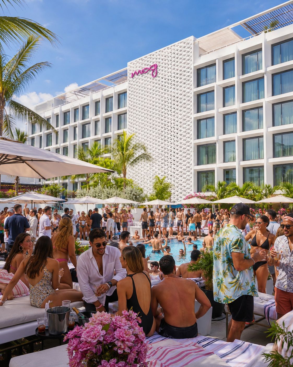 Daytime bottle service and cabanas at Moxy Pool Party Miami